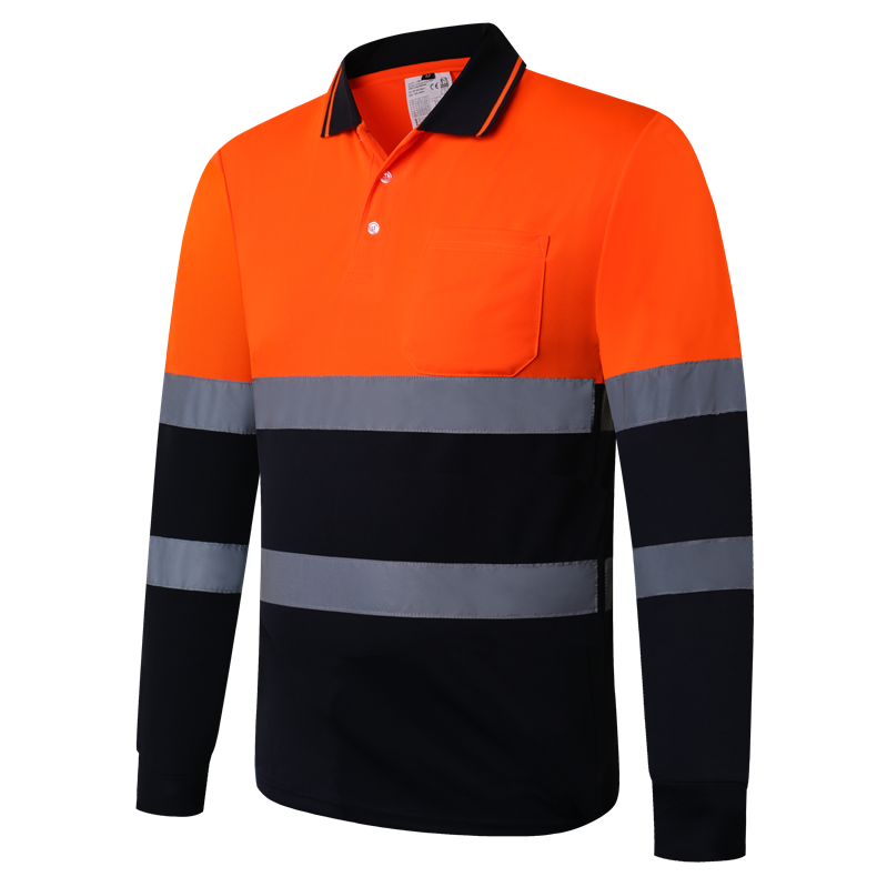 Hi Vis Shirts Yellow Navy Long Sleeve Reflective Polo Shirt Safety Work ...