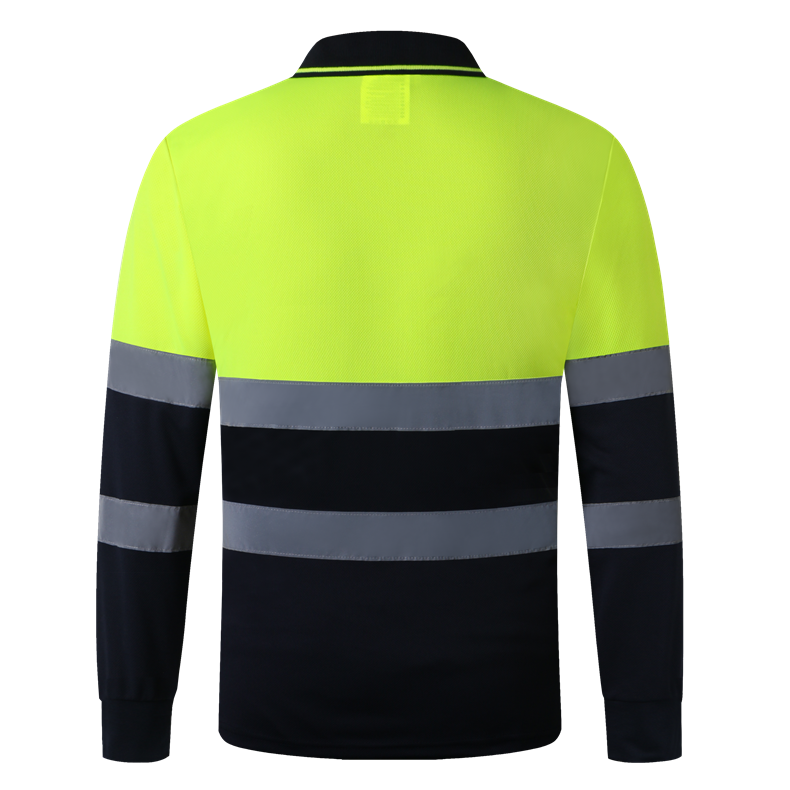 Hi Vis Shirts Yellow Navy Long Sleeve Reflective Polo Shirt Safety Work ...