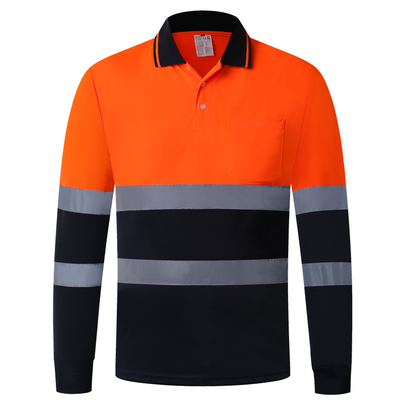 ANSI Class Hi Vis Shirts Orange Navy Long Sleeve Reflective Polo Shirt ...