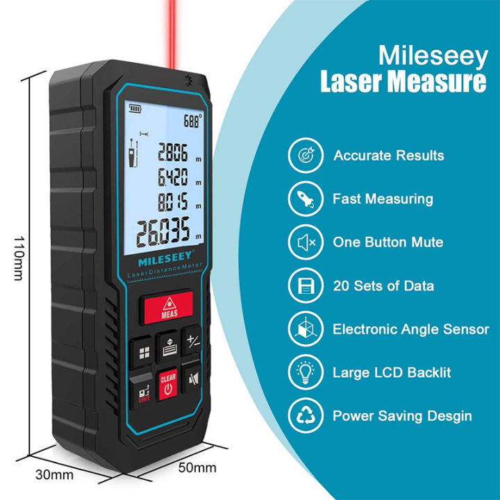 Mileseey 100M laser distance meter Digital LCD 100 Meter range finder ...
