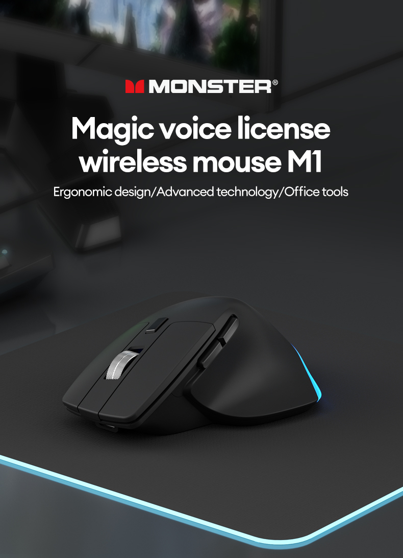 Monster M1 Mouse Bluetooth Wireless Non Slip RGB Light Multi Device ...