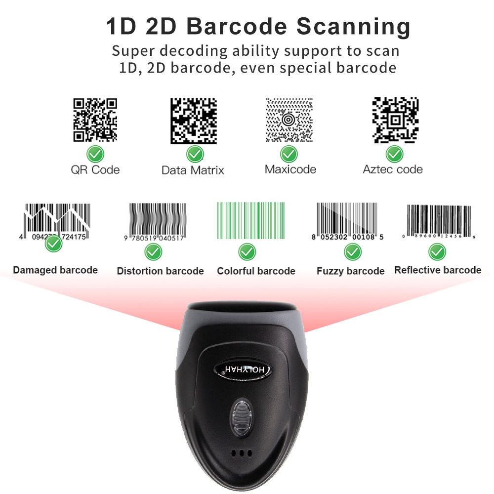 NEW Holyhah 1D 2D Supermarket Handheld Barcode Bar Code Scanner Reader ...