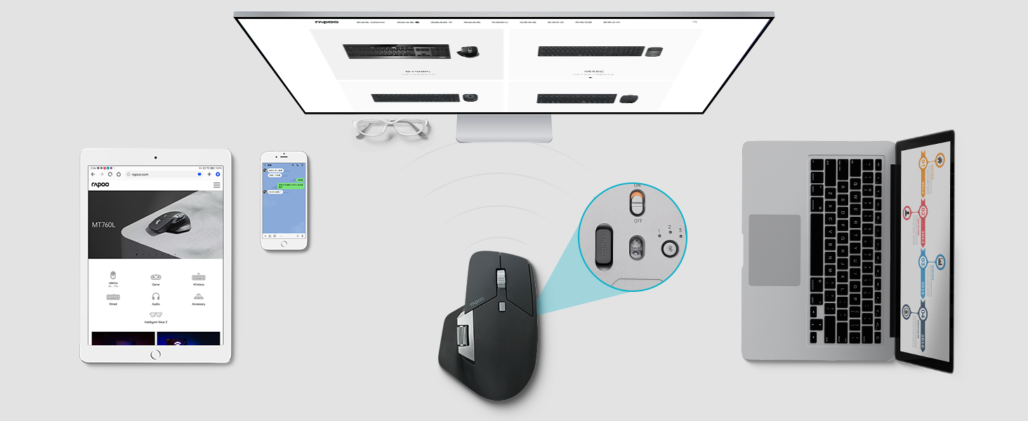 Rapoo MT760L / MT760M Rechargeable Bluetooth Wireless Optical Mouse ...