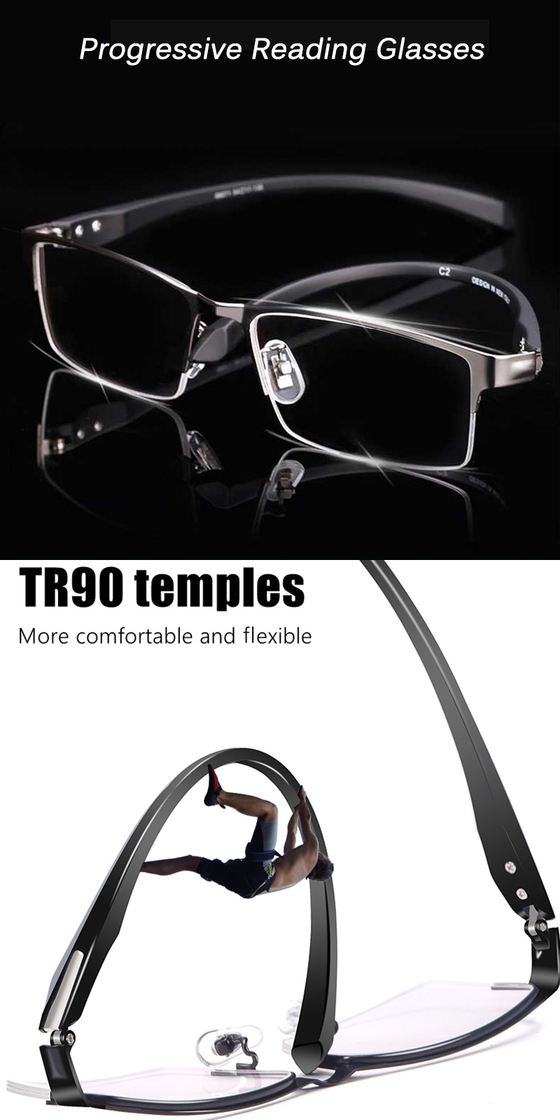 Multifocal Photochromic Reading Glasses Men Women Titanium Tr90 Progressive Bifocal Anti Blue