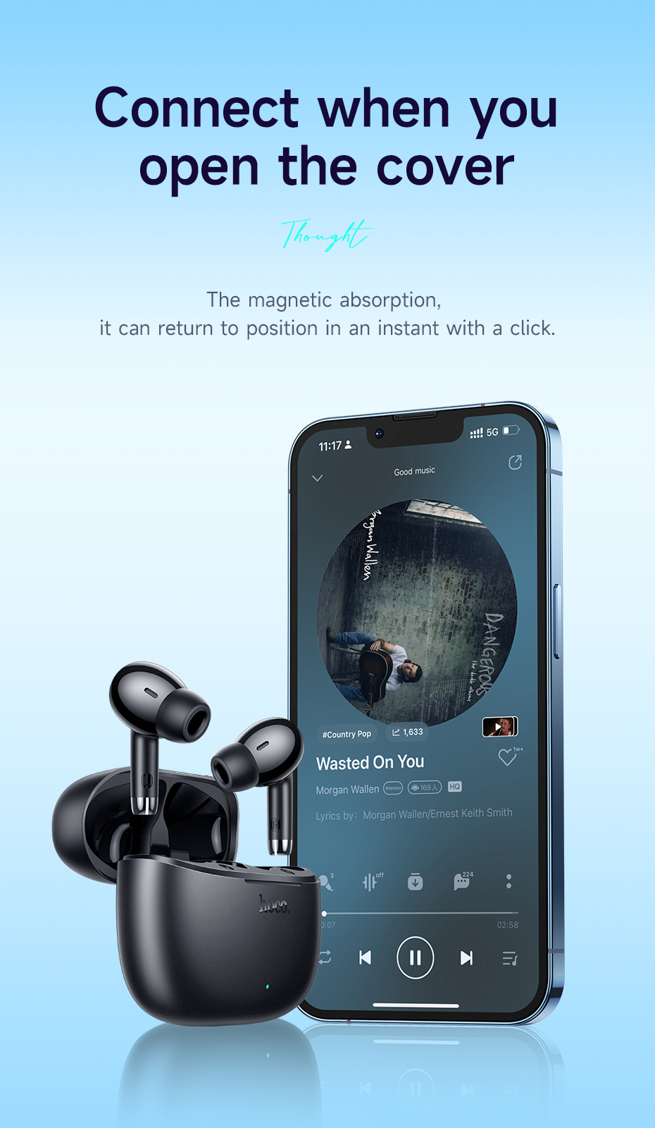 HOCO EQ2 Bluetooth Earphone Wireless Headphones Touch Control Headsets ...