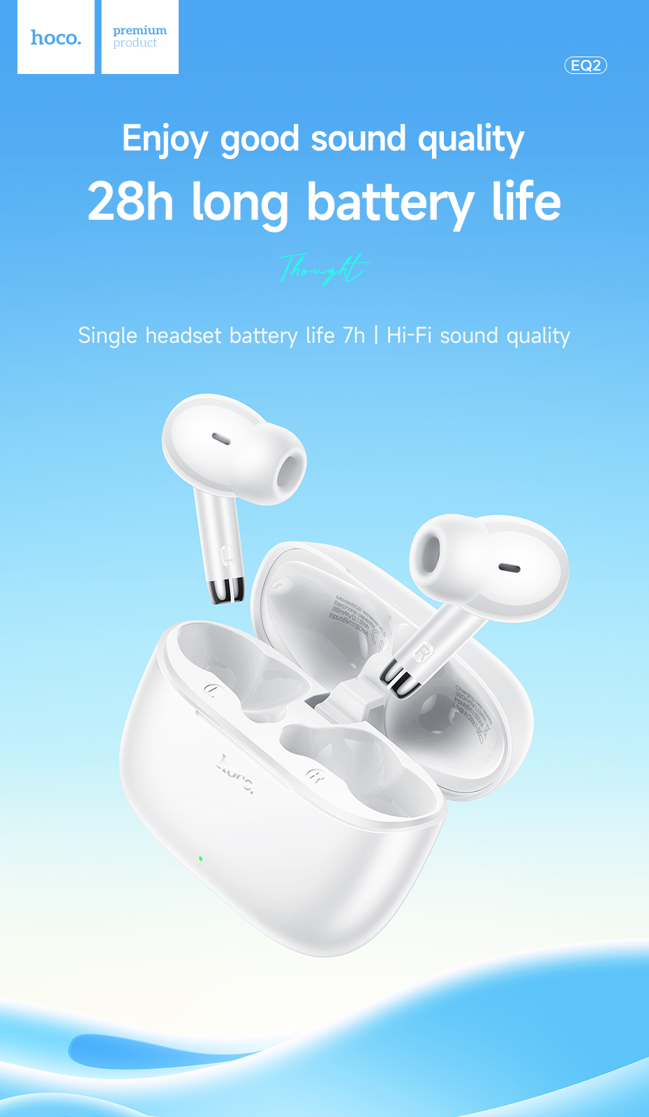 HOCO EQ2 Bluetooth Earphone Wireless Headphones Touch Control Headsets ...