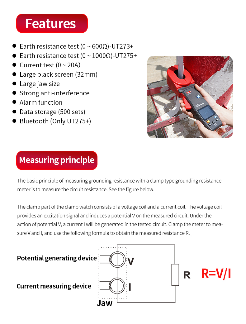 UNI-T Earth Clamp Meter UT272+ UT273+ UT275+ Clamp Earth Resistance ...