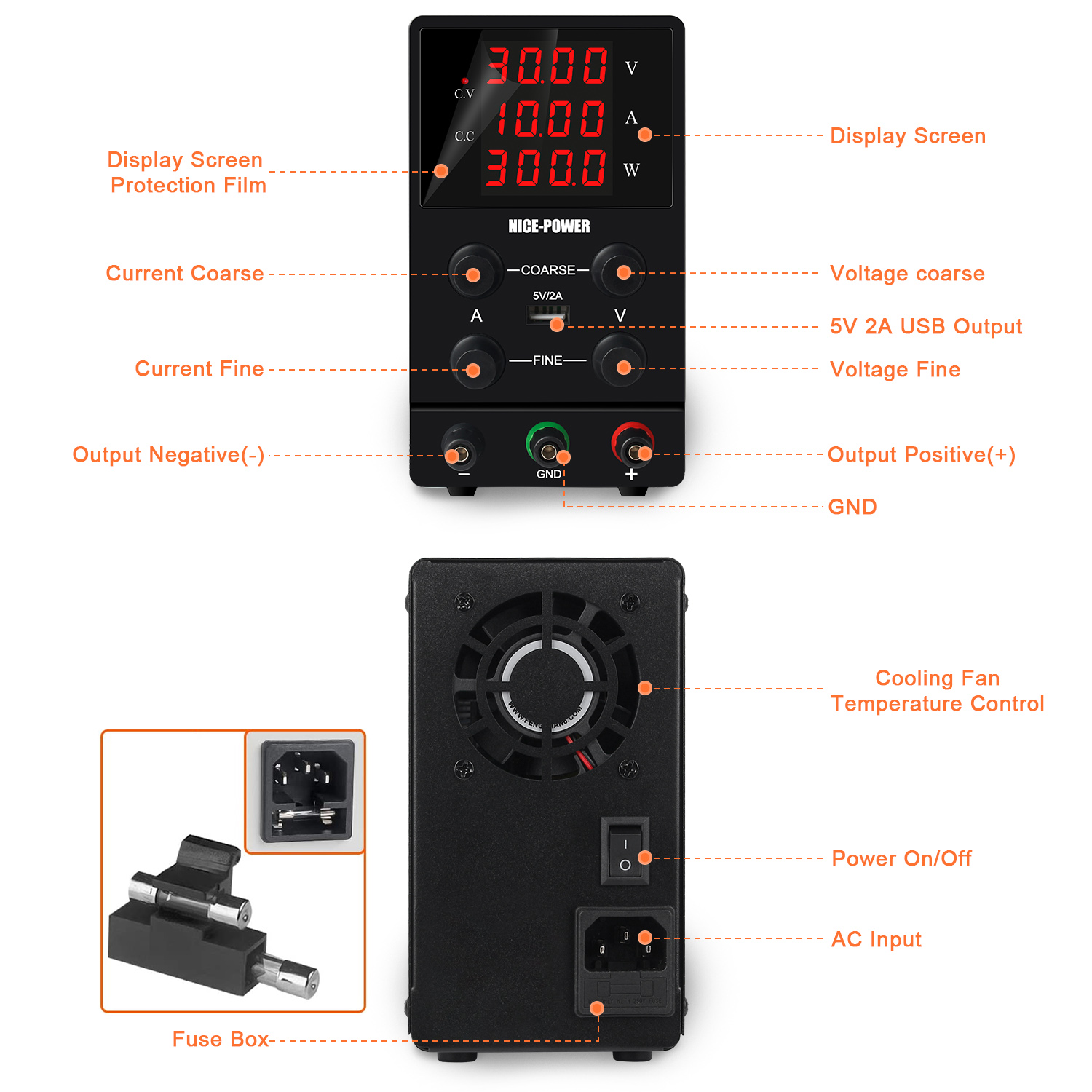 NICE-POWER 30V 10A DC Power Supply Mini Variable Switch Digital Bench ...