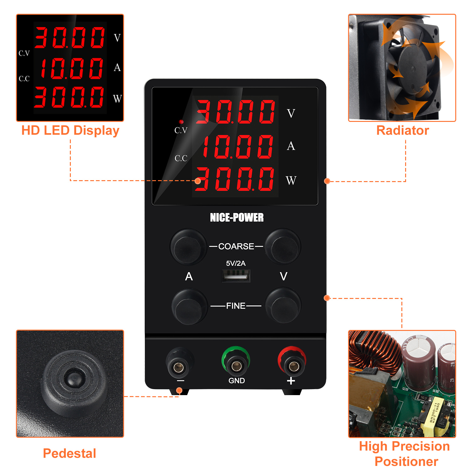 NICE-POWER 30V 20A 600W Variable DC Power Supply - Bench Supply With Battery Charging Mode, Memory, & Output Lock
