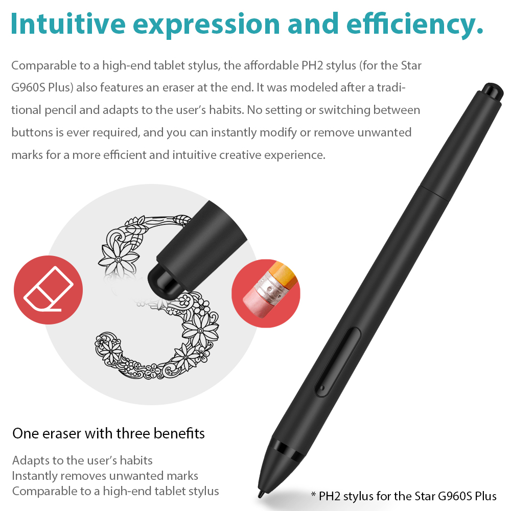 XPPen Star G960S Plus Digital Drawing Tablet Graphic Pen Tablet Support  Android Tilt With Eraser With Battery-free Pen(9 x 6inch)