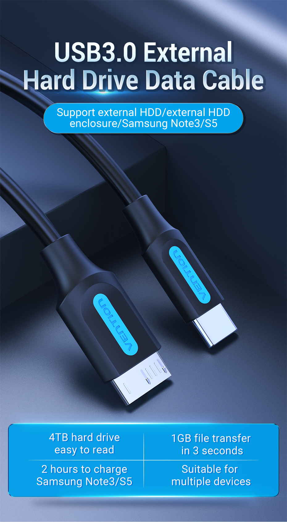 Vention Type C to Micro B Cable Fast Charge for Hard Drive HDD SDD USB ...
