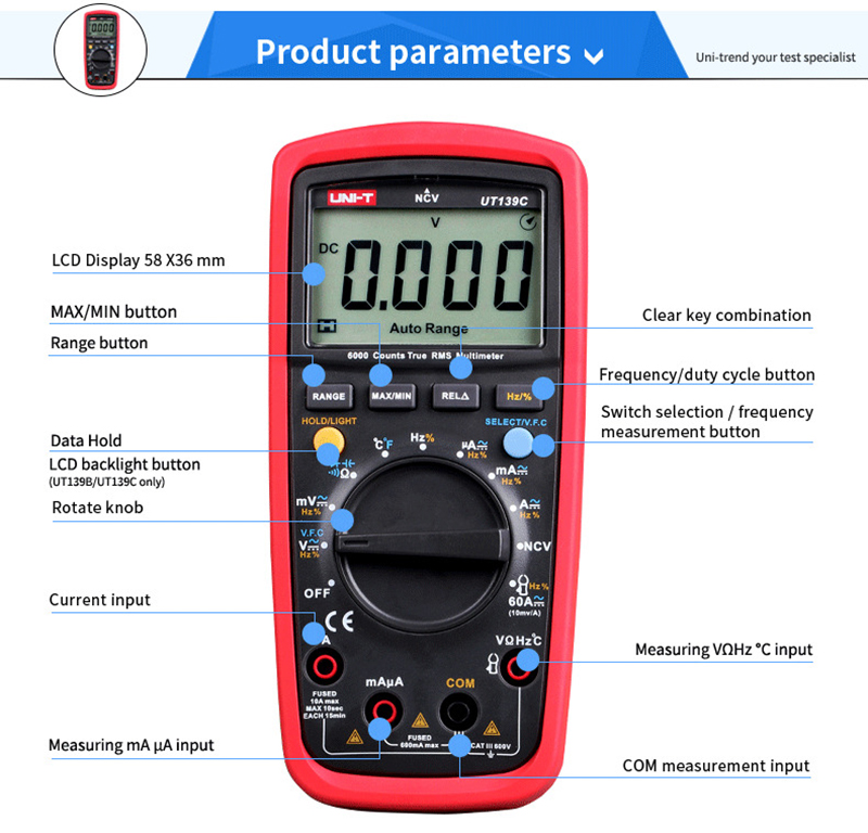 UNI-T UT139A UT139B UT139C UT139E True RMS Digital Tester AC DC Ammeter ...