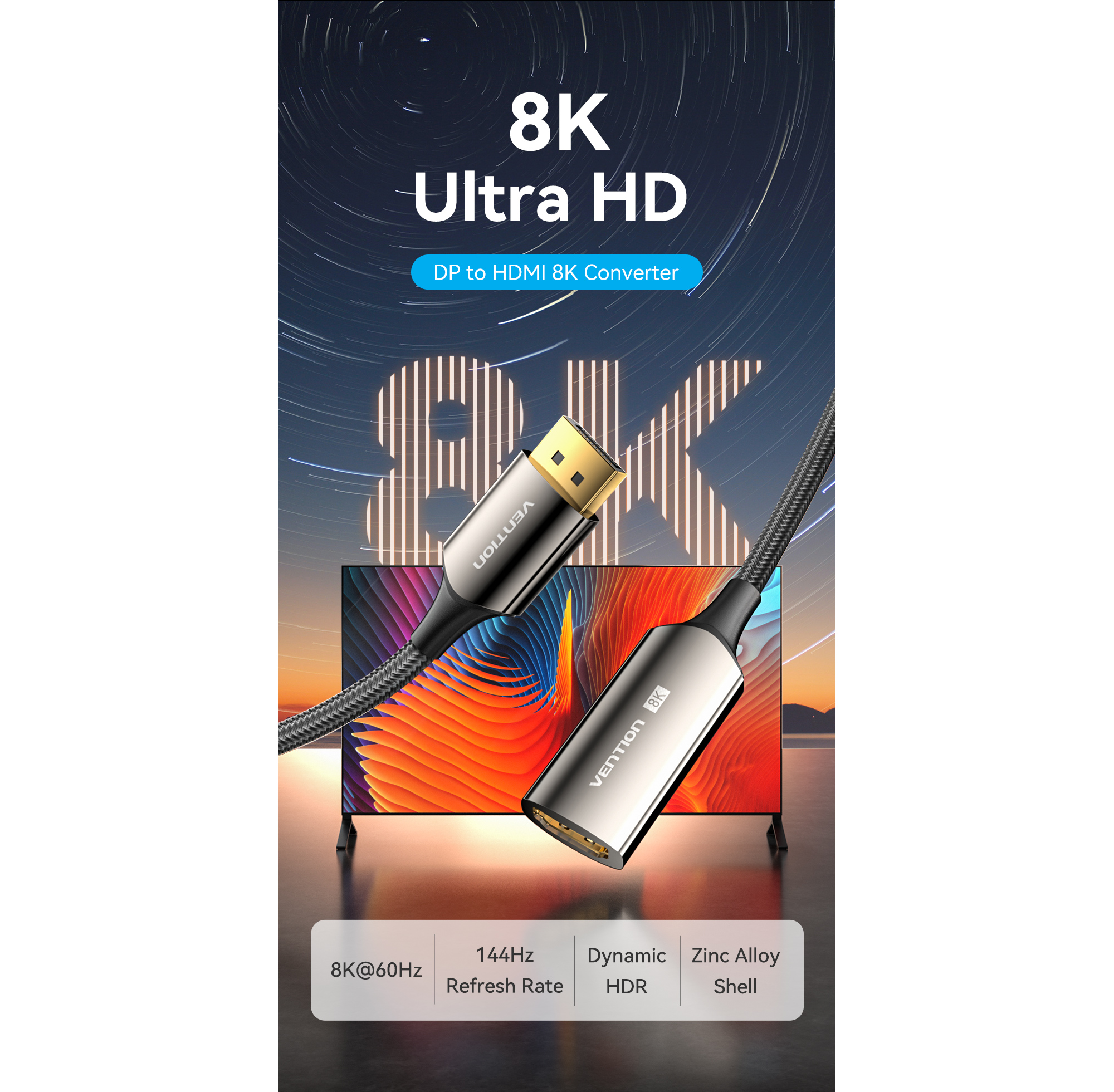 Vention 8K DisplayPort 1.4 to HDMI 2.1 Adapter DP Male to HDMI Female ...