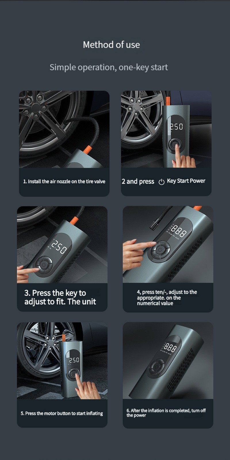 Portable wireless inflatable pump electric car, car, motorcycle ...