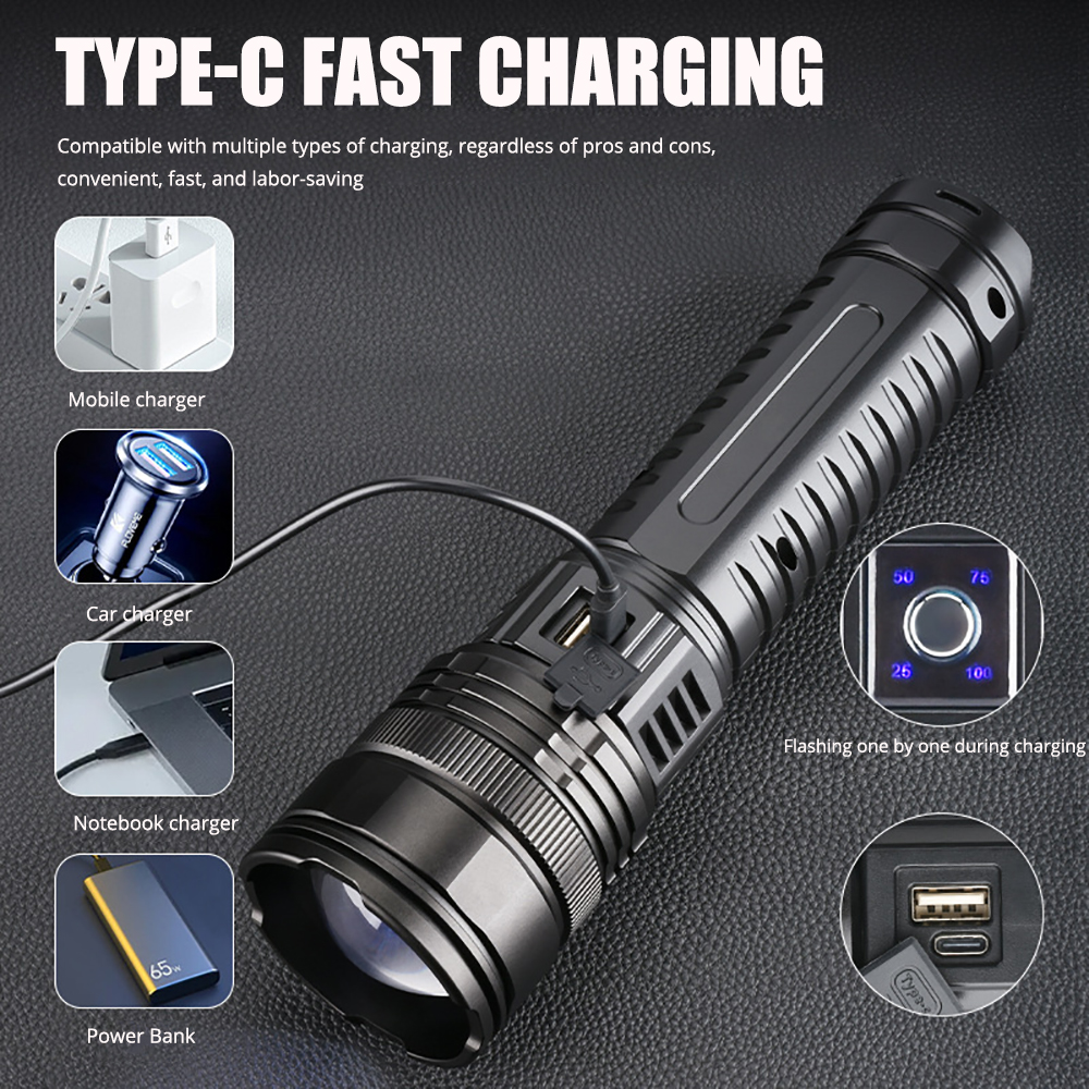 4KM spotlight flashlight rechargeable heavy duty flash ligth ...