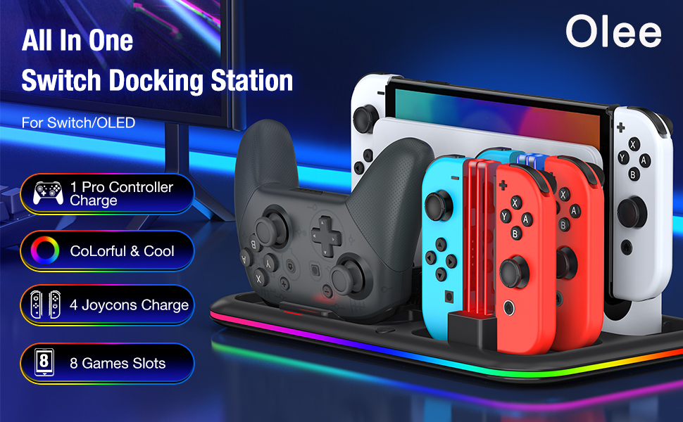 Switch Controller Charging Dock with RGB Light, 4 Joy-Cons Charger ...
