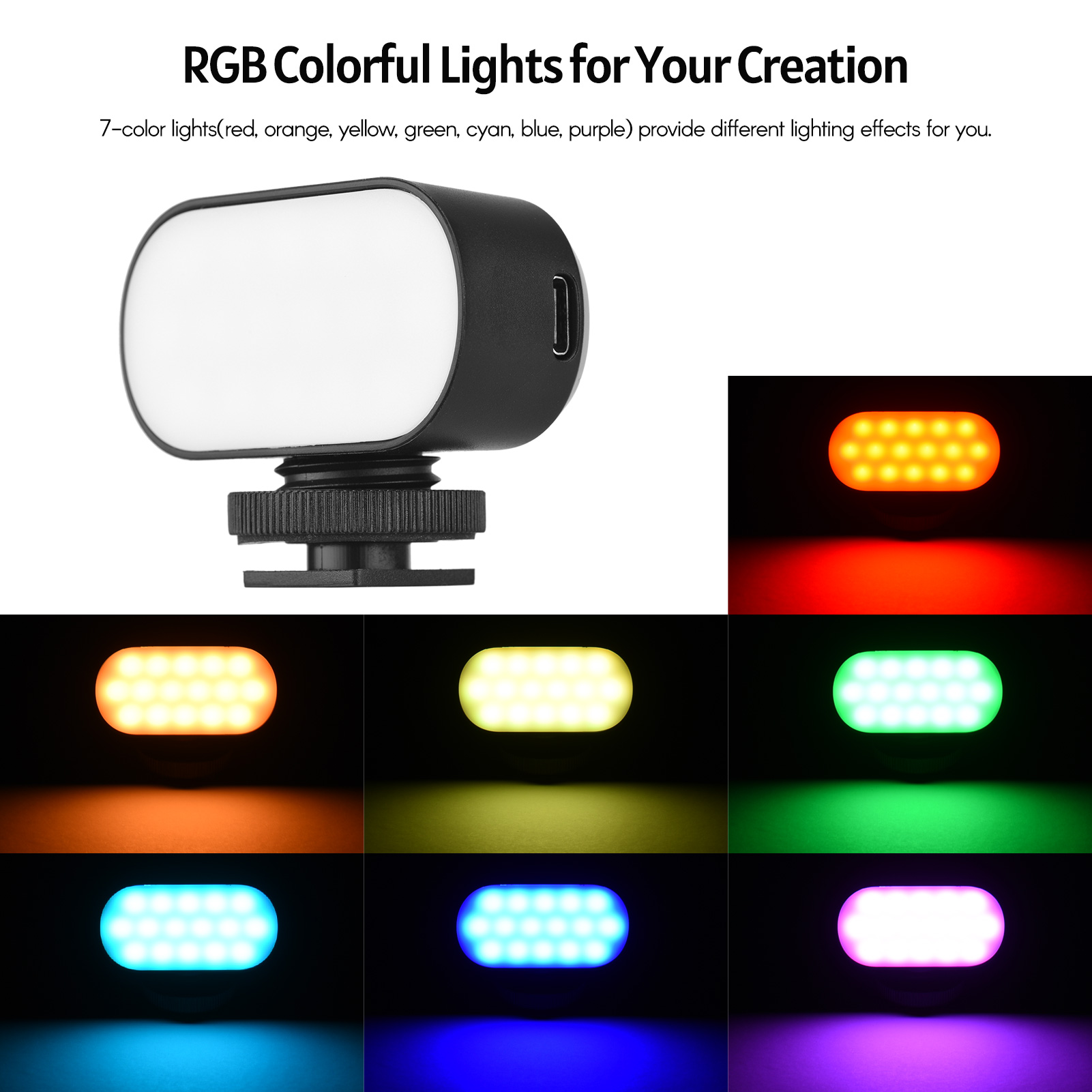 Andoer ST15RGB Mini LED Video Light RGB Vlog Fill Light 7 Color Lights ...