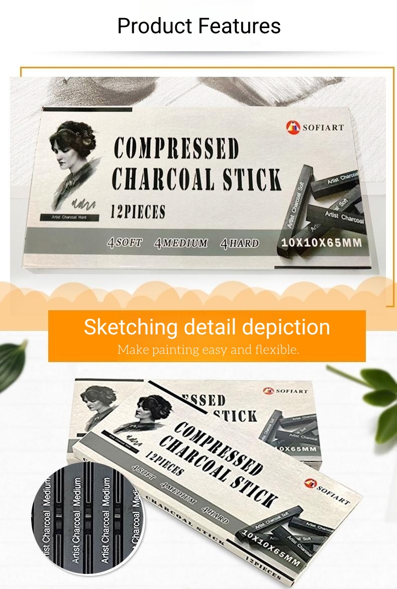 12 pcs Compressed Charcoal Sticks Set for Sketch Drawing Carbon ...