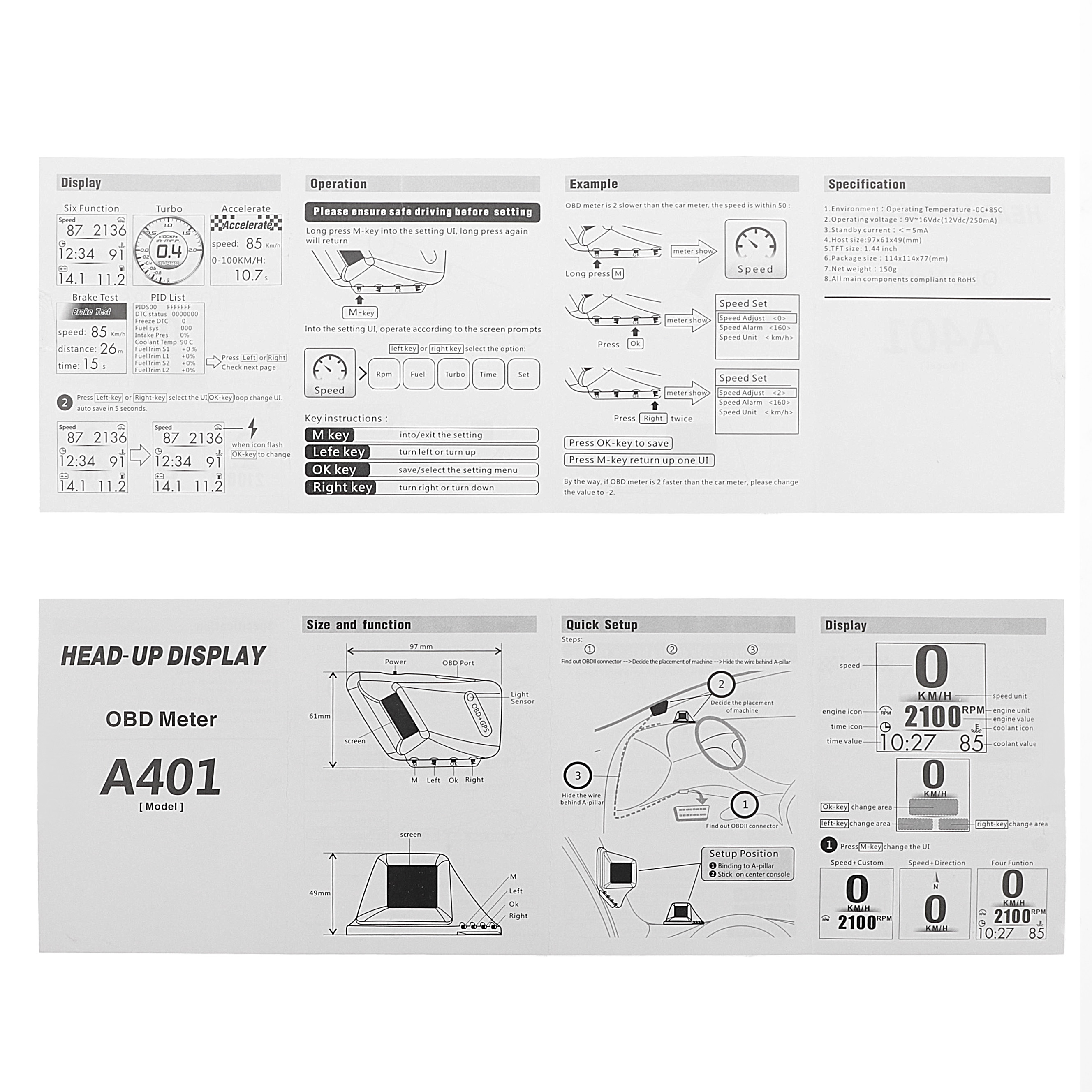 New A401 head-up display multi-function HUD OBD+GPS car LCD display ...