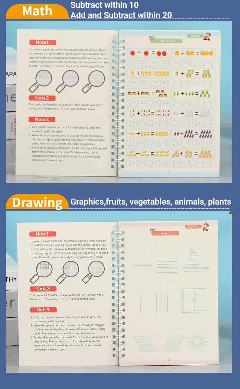 4 Pcs Set Kids Copybook English Practice Writing Book Reusable Learning ...
