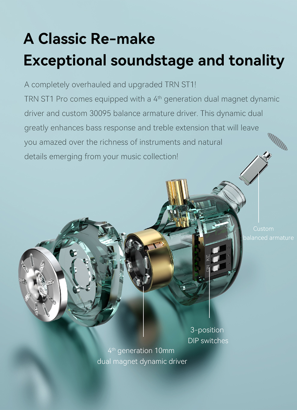 TRN ST1 Pro Tunable HiFi Hybrid In-Ear Monitor Earphone Running Sport ...