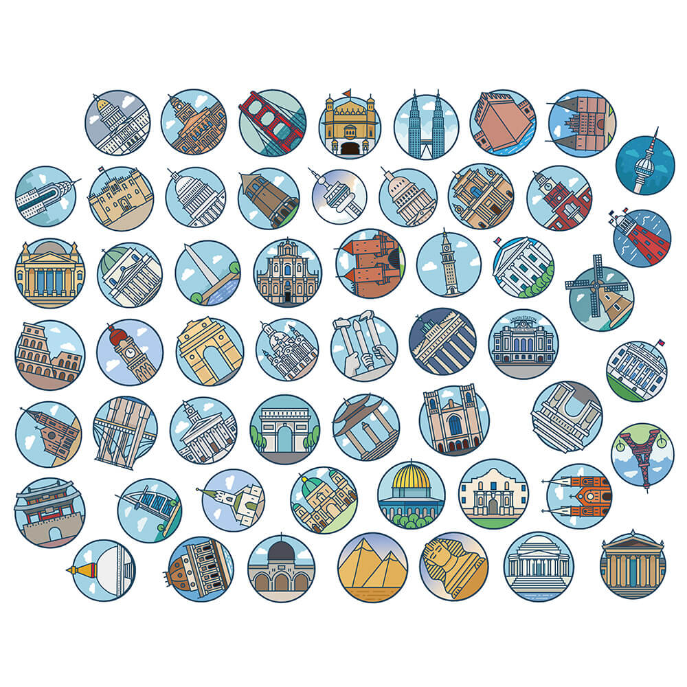 [Large Stickers]50pcs Cartoon World Famous Building Stickers Aesthetic ...