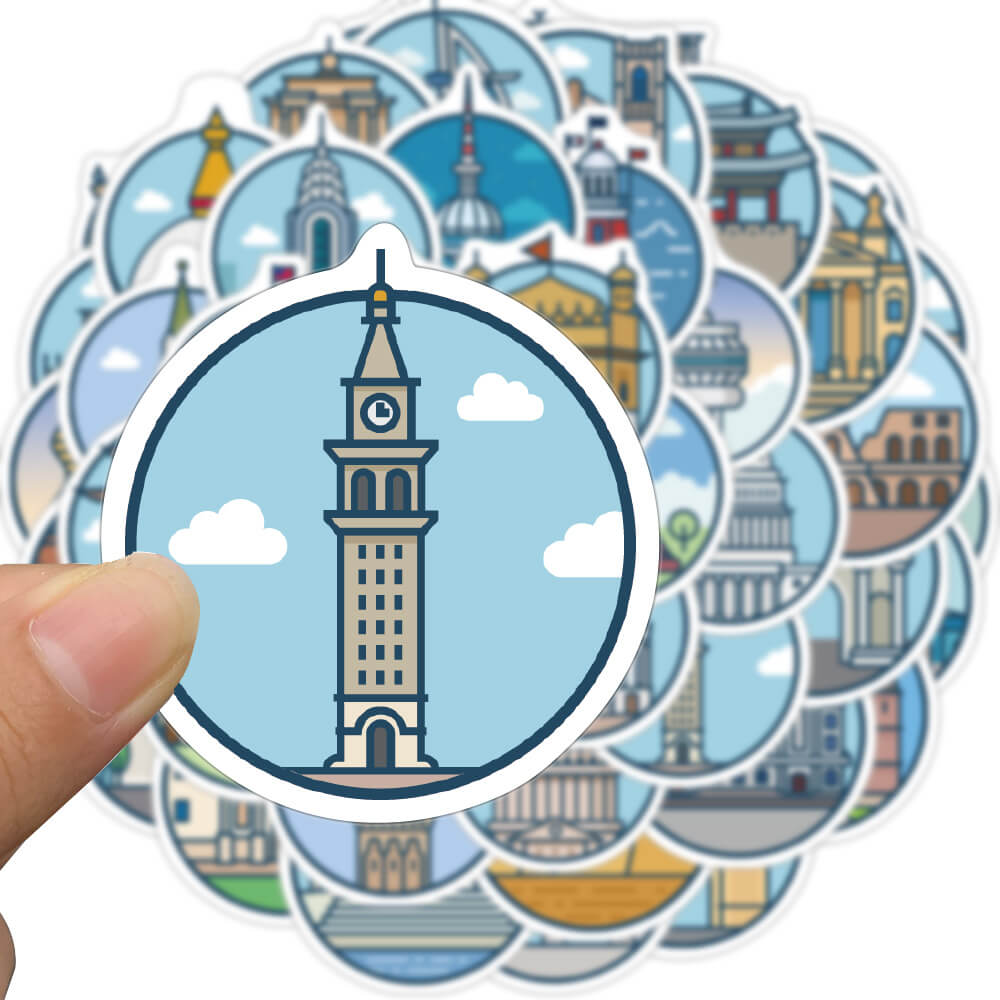 [Large Stickers]50pcs Cartoon World Famous Building Stickers Aesthetic ...