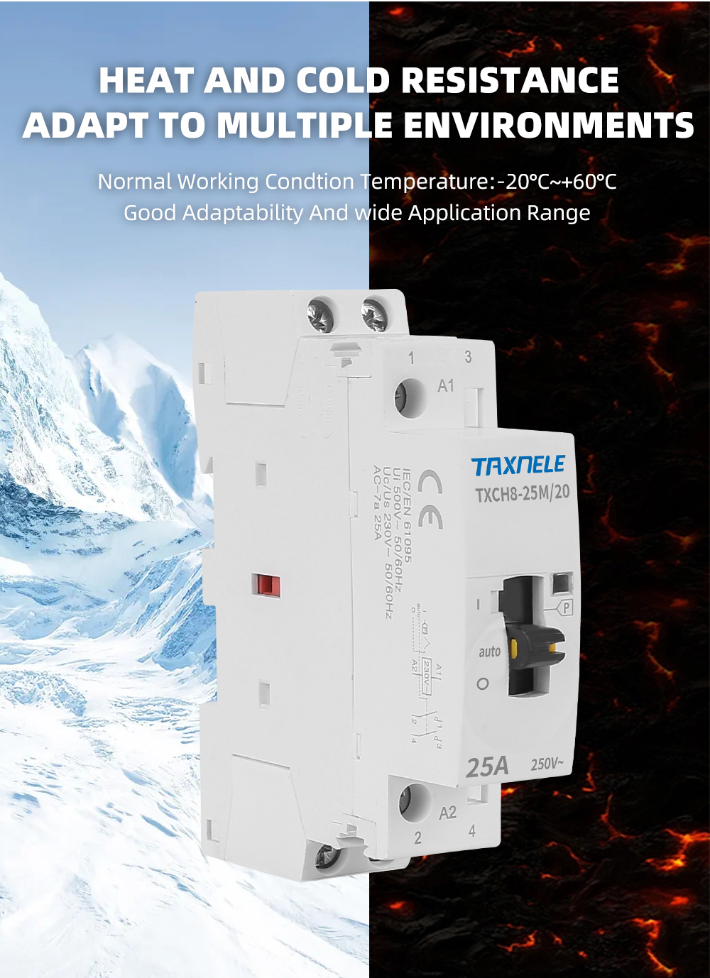 2P 50/60Hz 220V/230V 1NO 1NC Din Rail Huishoudelijke AC-schakelaar 2-polig 16A DIN-railmontage AC-schakelaar vervanging voor huishoudelijke toepassingen