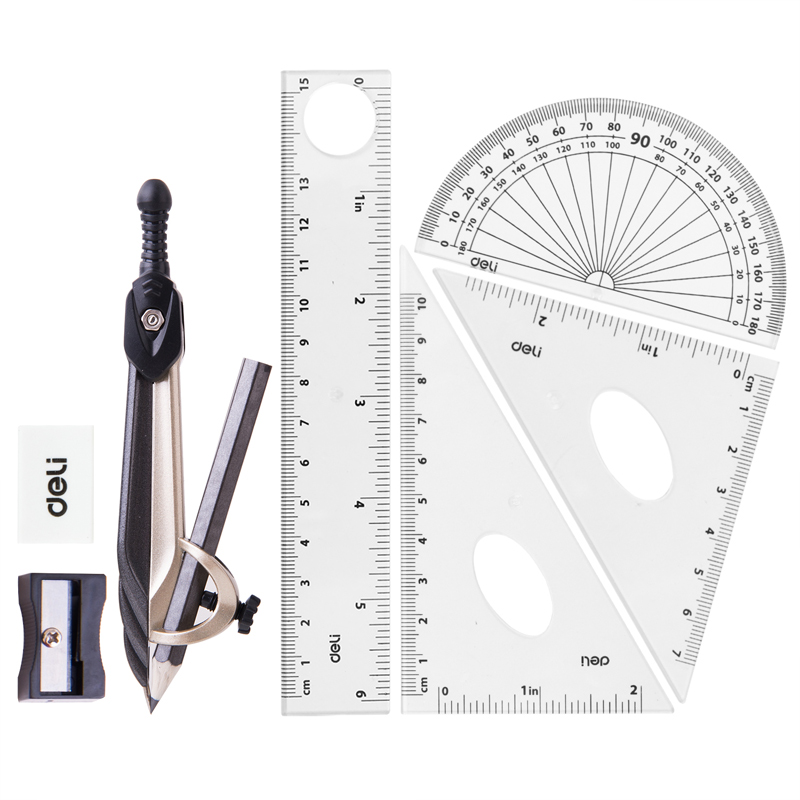 Deli Compass Set with Mechanical Pencil Ruler Set Stationery School ...
