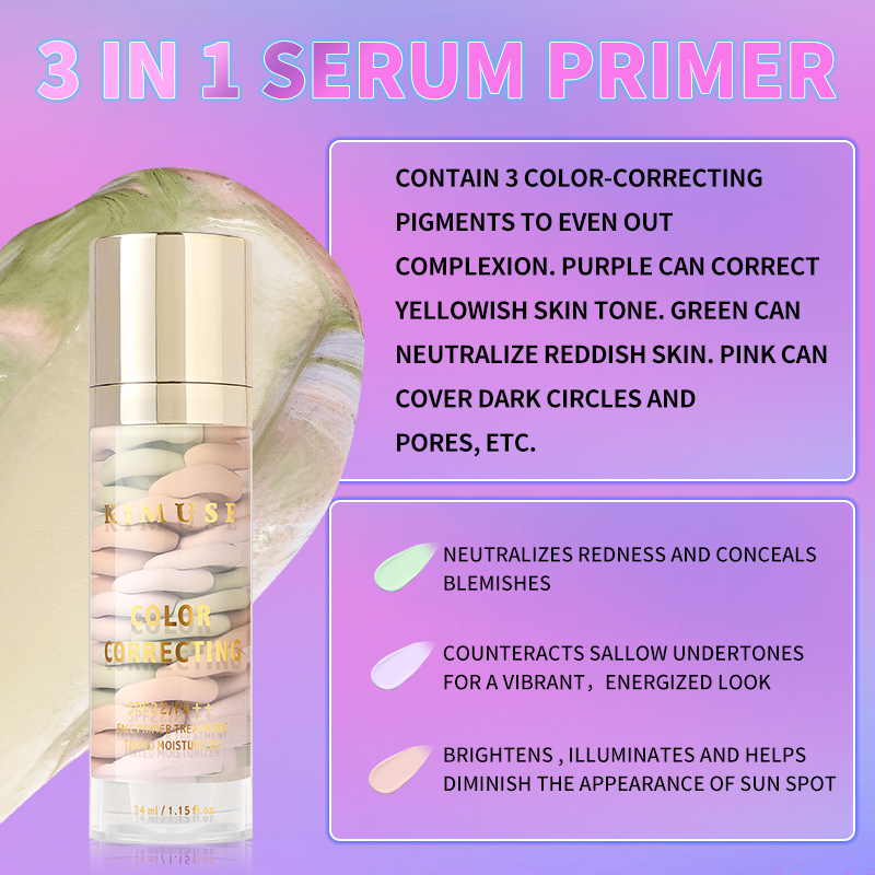 KIMUSE Color Correcting Facial Serum All-in-One Triple-Swirled Tinted ...
