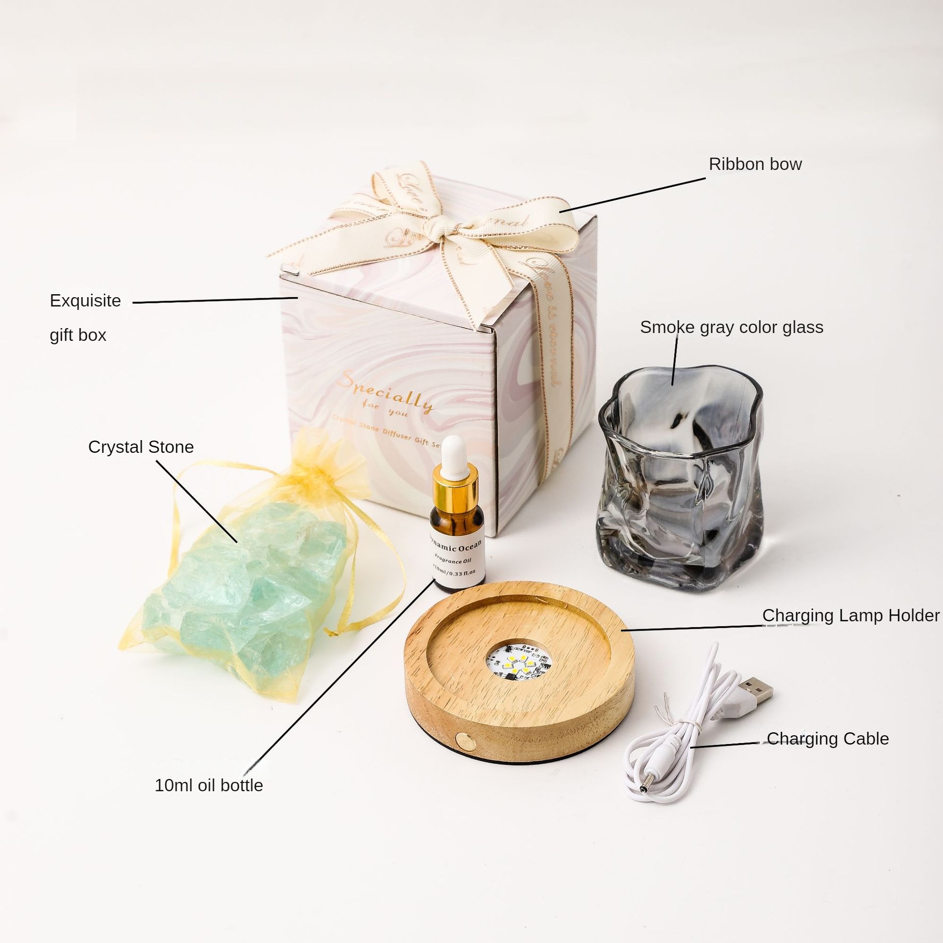Luminous Glass Cup Crystal Aromatherapy Stone Diffuser Led Lamp ...