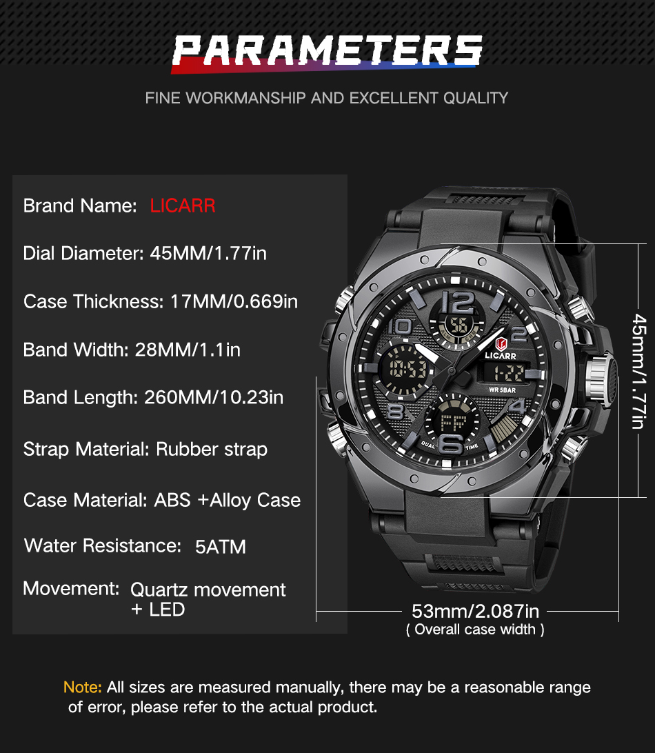 Licarr Brand Original Men's Watch Digital Sports Waterproof Fashion Men 