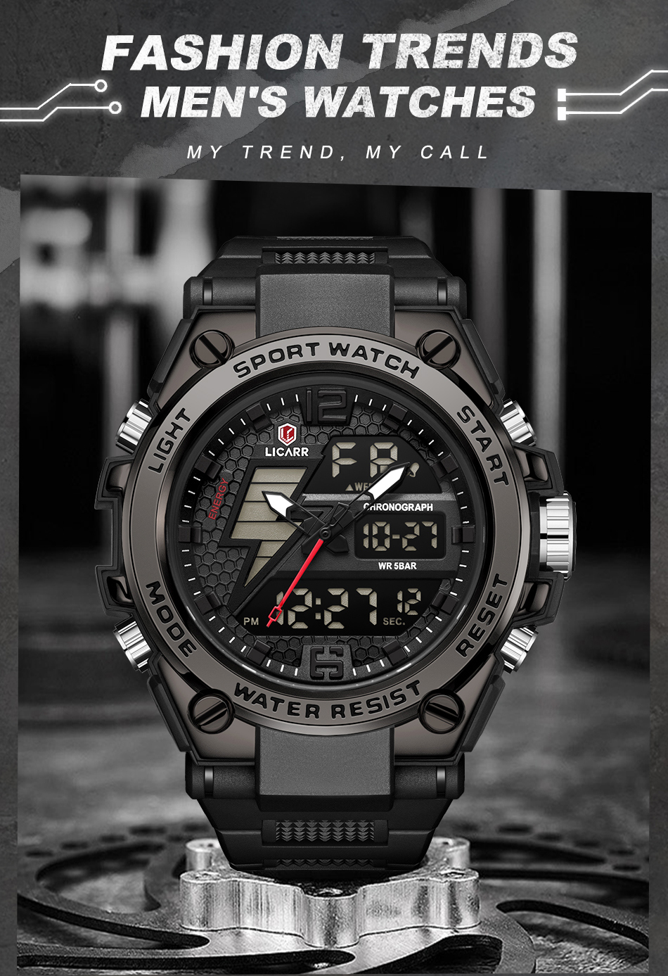 LICARR Brand Men's Watches Fashion LED Digital Casual Quartz