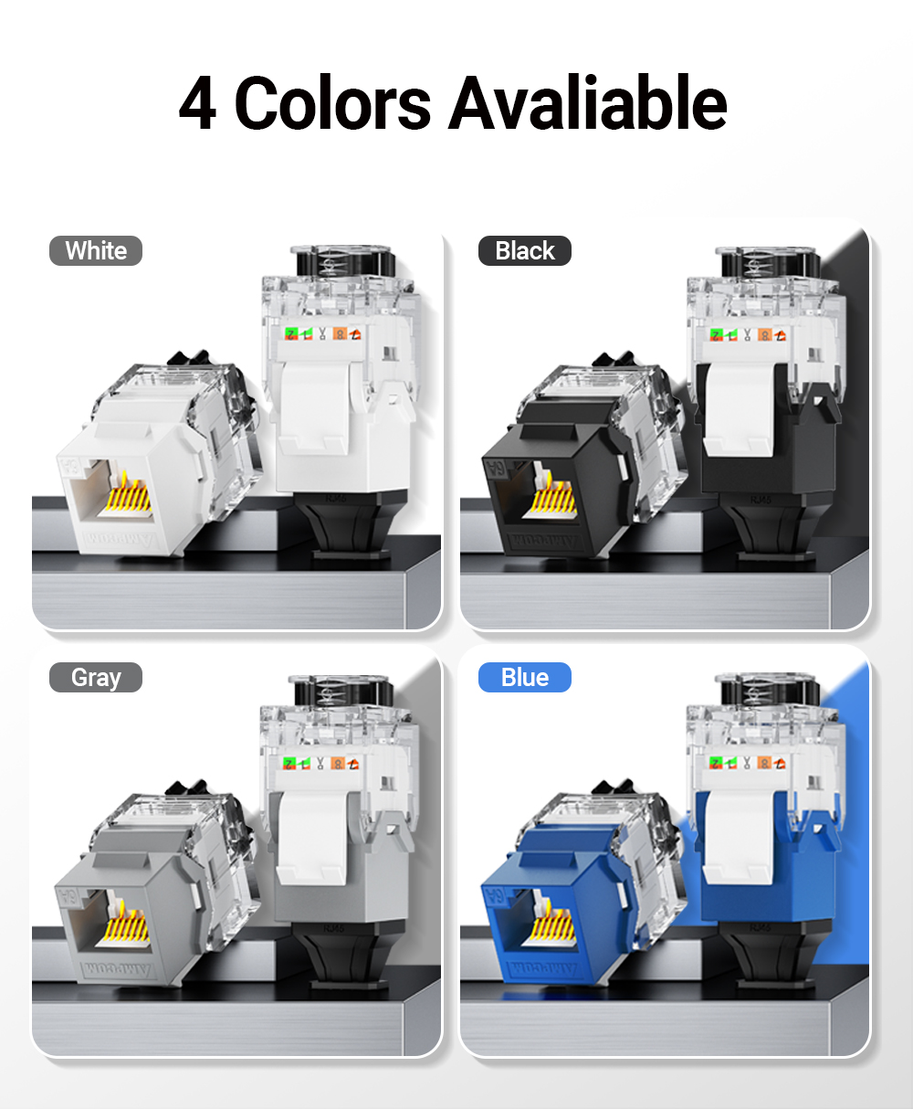 AMPCOM CAT6A RJ45 Keystone Jack, Ratchet Lock UTP Toolless Modular ...