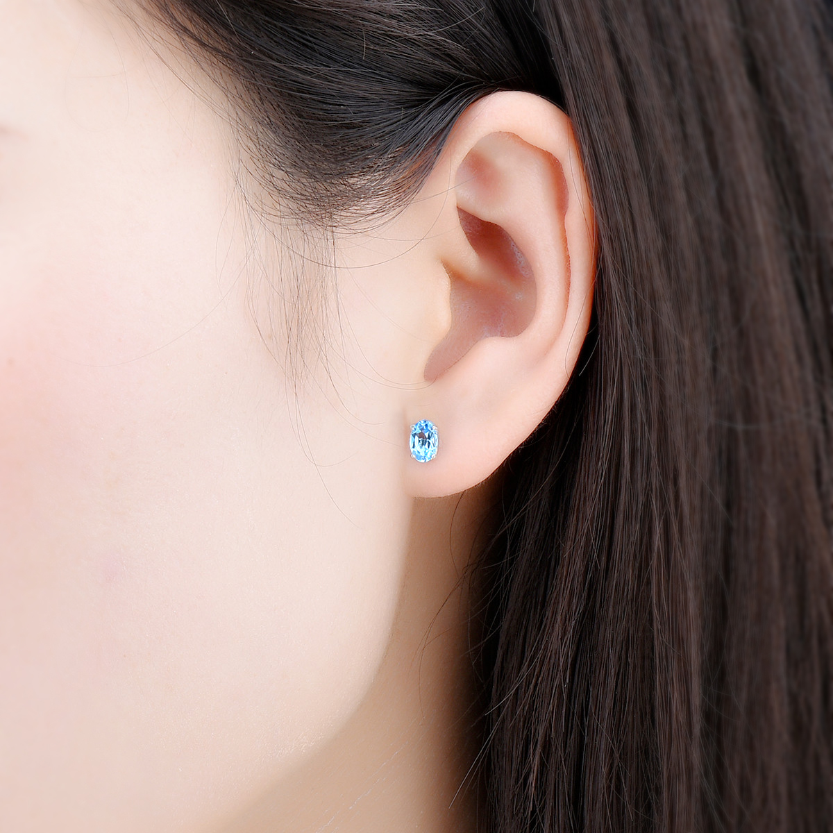 Oval 6x4 Genuine Blue Topaz Stud Earrings Solid 925 Sterling Silver ...