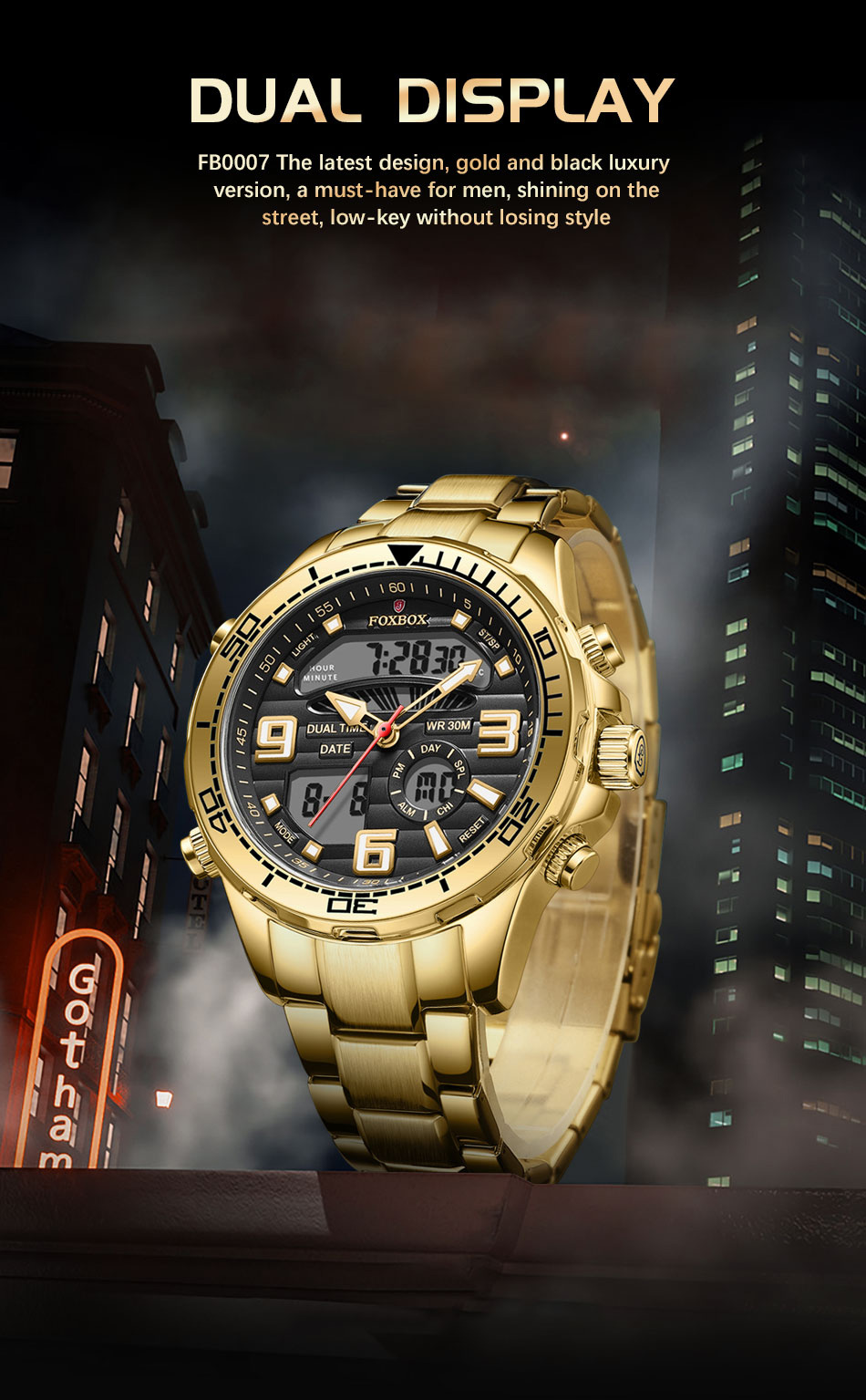 FOXBOX Men Watch For Fashion Waterproof Luminous Chronograph Digital ...