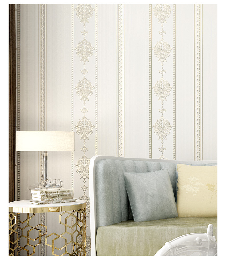 Self adhesive wallpaper embossed simple striped style bedroom living ...