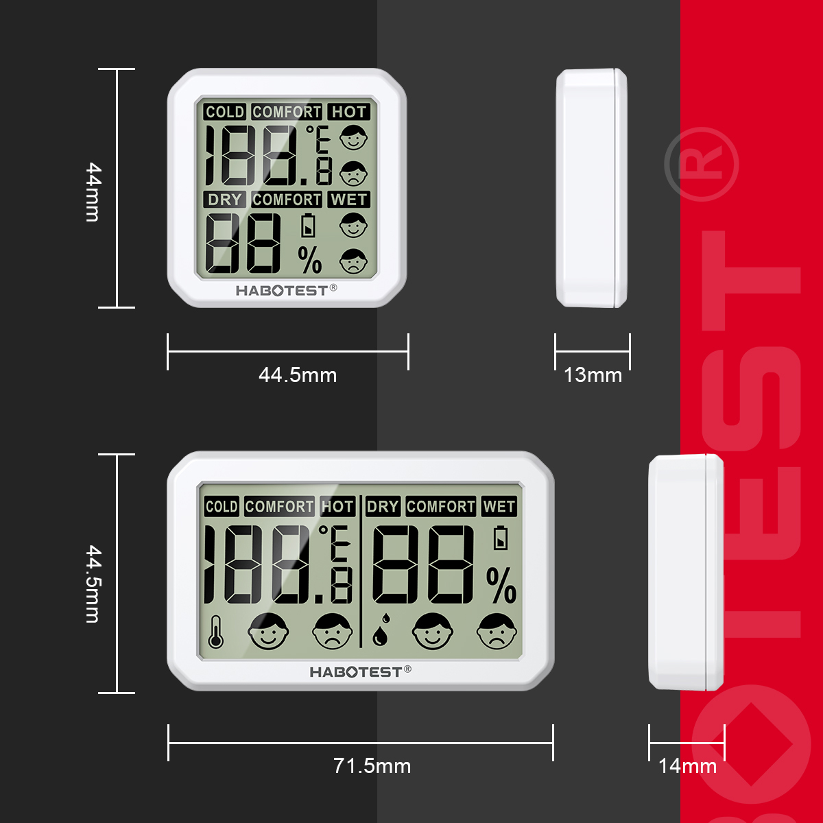 HABOTEST HT680/HT681 Mini LCD Digital Thermometer Hygrometer Indoor ...