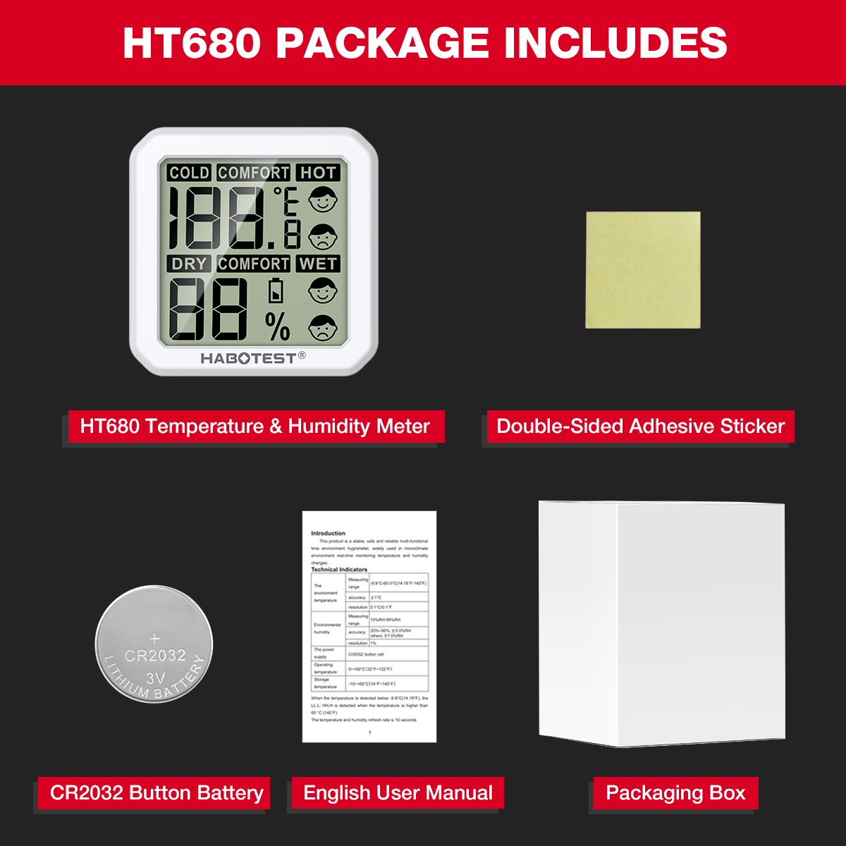 HABOTEST HT680/HT681 Mini LCD Digital Thermometer Hygrometer Indoor ...