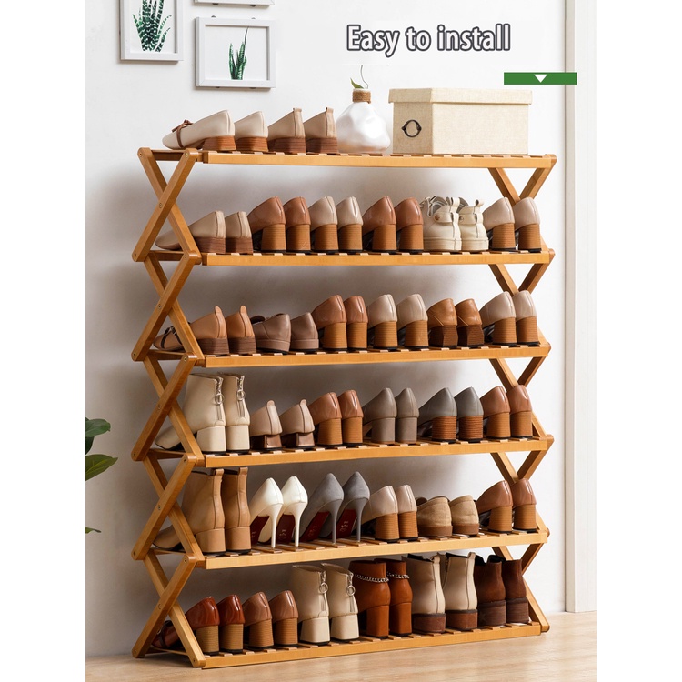 Shoe Rack 6 Layer Solid Wood Organizer Wooden Storage Shelves Stand