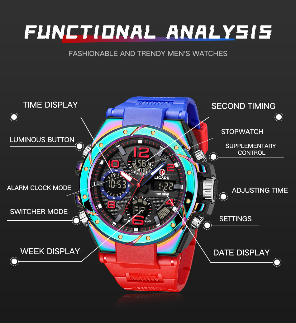 Top Brand LICARR Men's Watches Casual Military Fashion Sport Light