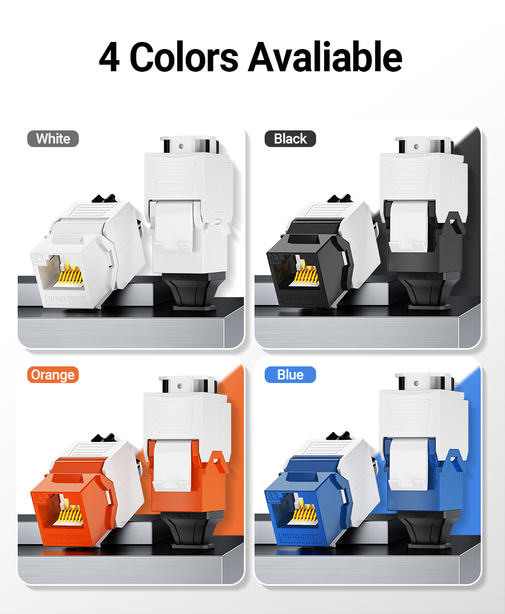 AMPCOM CAT6 RJ45 Keystone Jack, Ratchet Lock UTP Toolless Modular ...