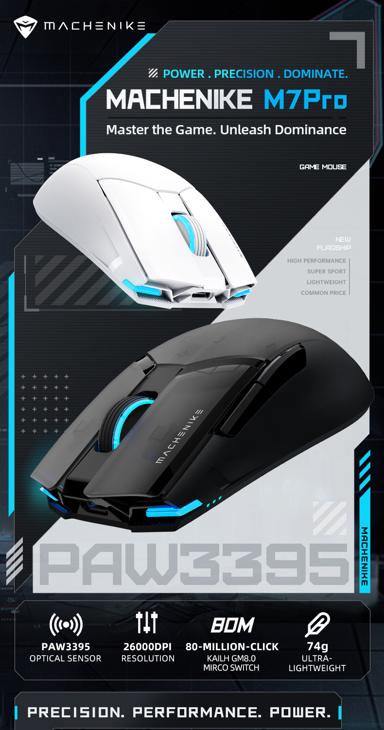 Machenike M7 Pro Gaming Mouse PAW3395, PAW3104 Dual Mode Wireless Mouse ...