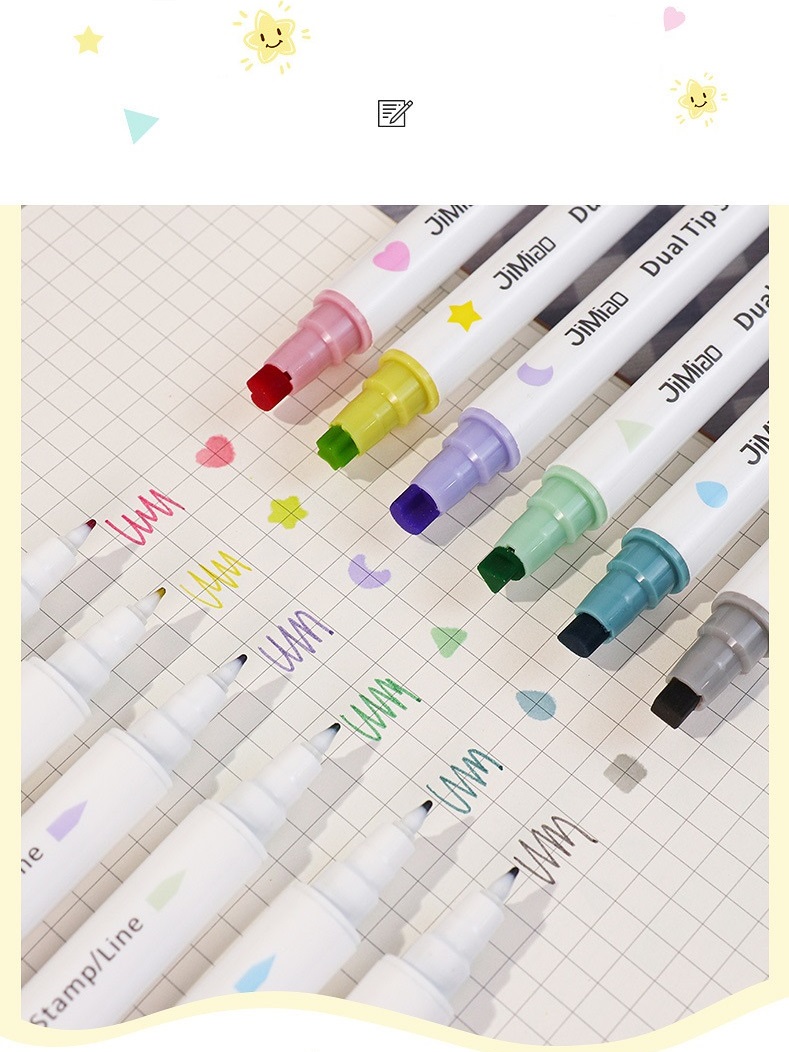 Penlab 6pcs Dual Tip Stamp Marker Pens Set Multi Color Line Highlighter ...