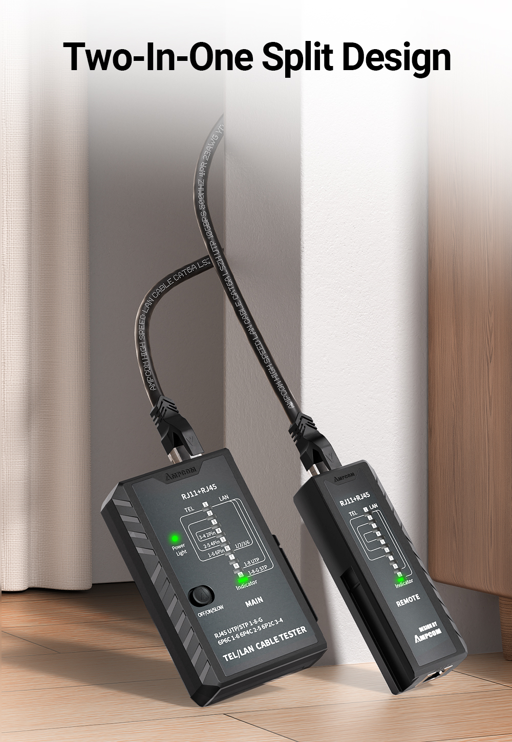 AMPCOM Updated Network Cable Tester LAN Cable Test Network Cable Tool