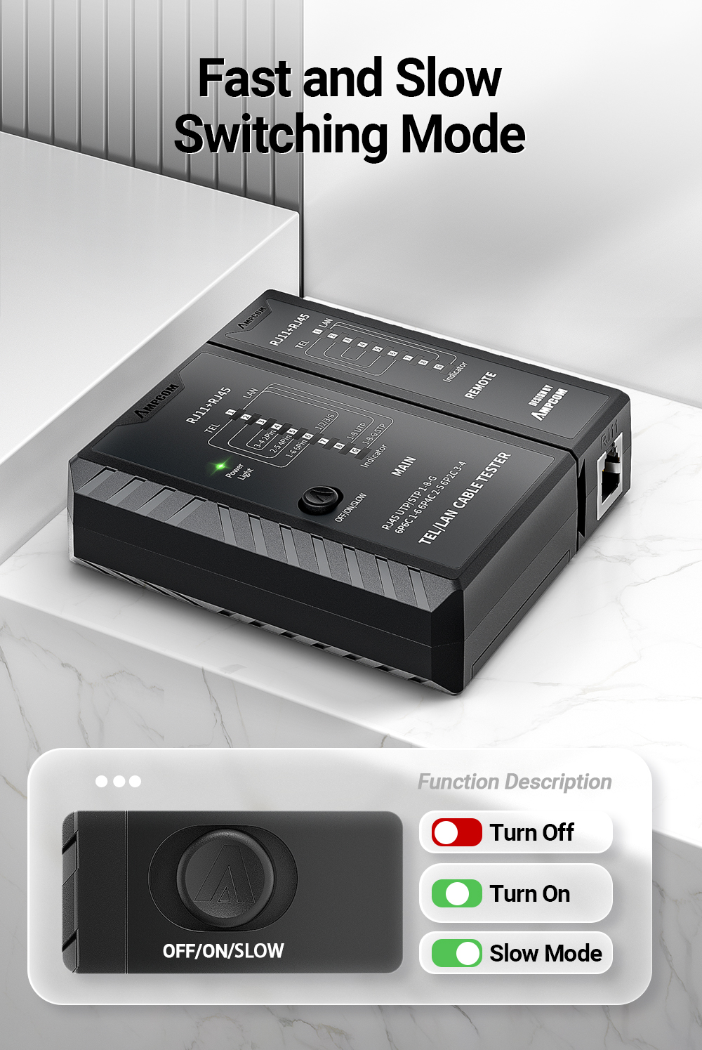 AMPCOM Updated Network Cable Tester LAN Cable Test Network Cable Tool