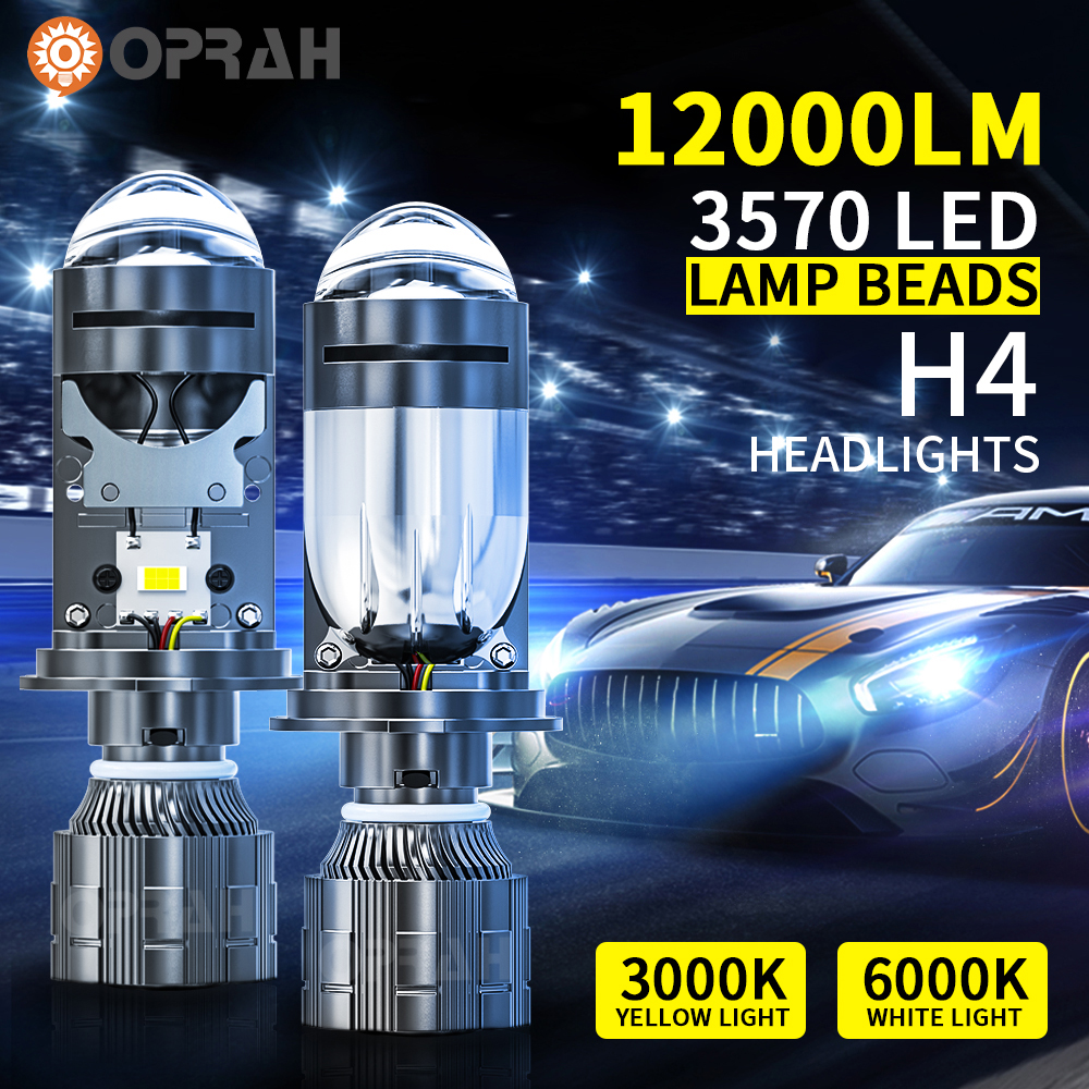 2PCS Super Bright Car LED Projector Lens Fisheye Bulb Headlight H4 ...