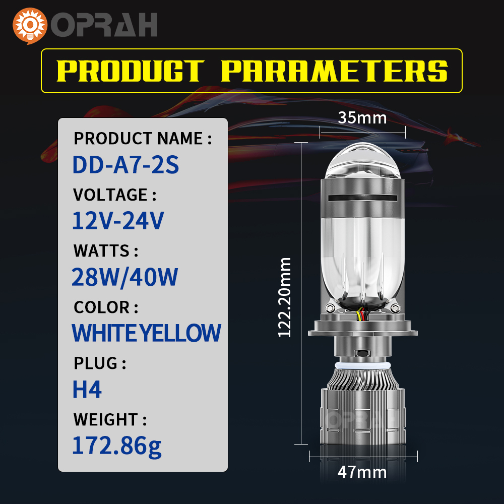 2PCS Super Bright Car LED Projector Lens Fisheye Bulb Headlight H4 ...