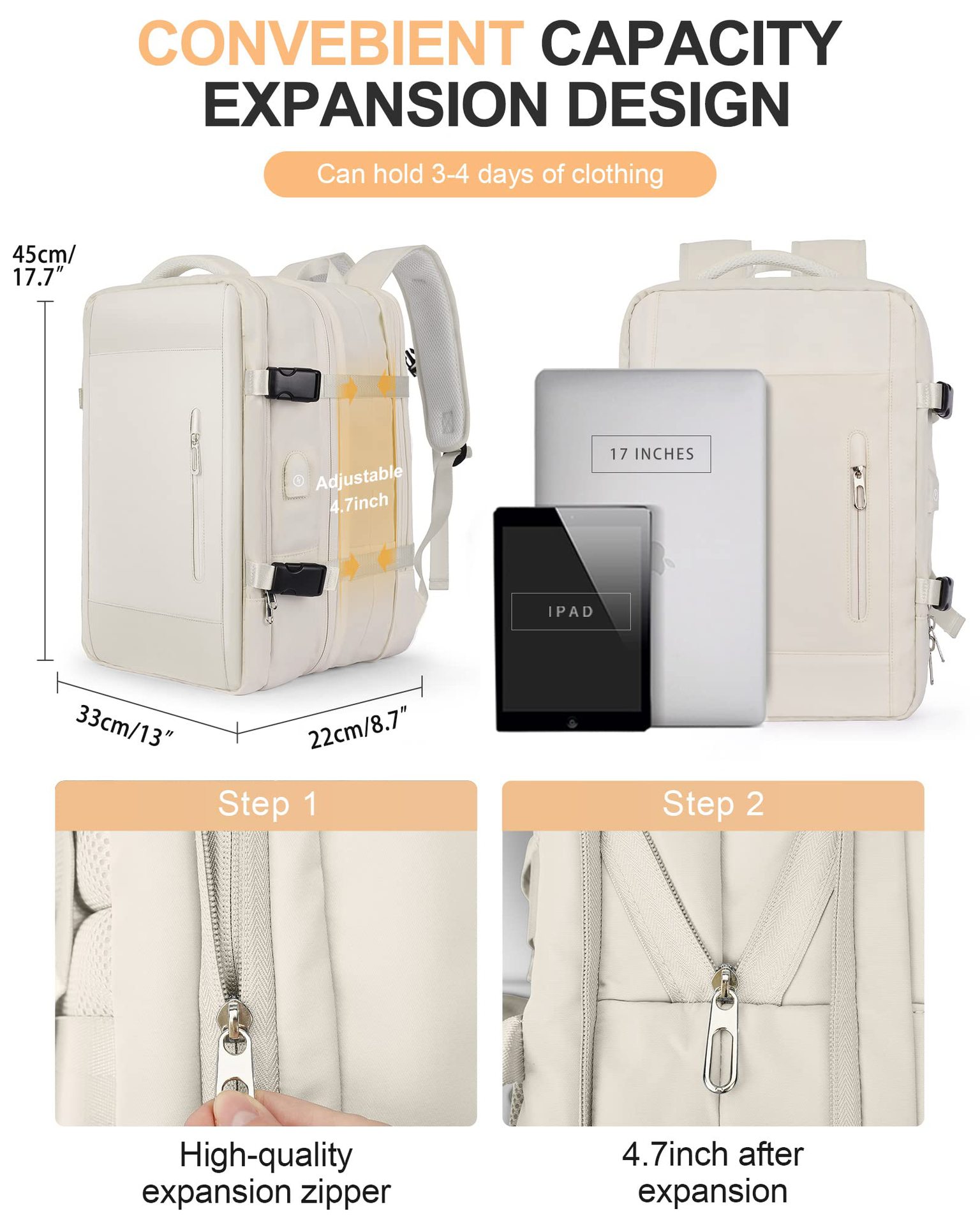 PH available Travel Backpack women Waterproof Expandable backpack with ...