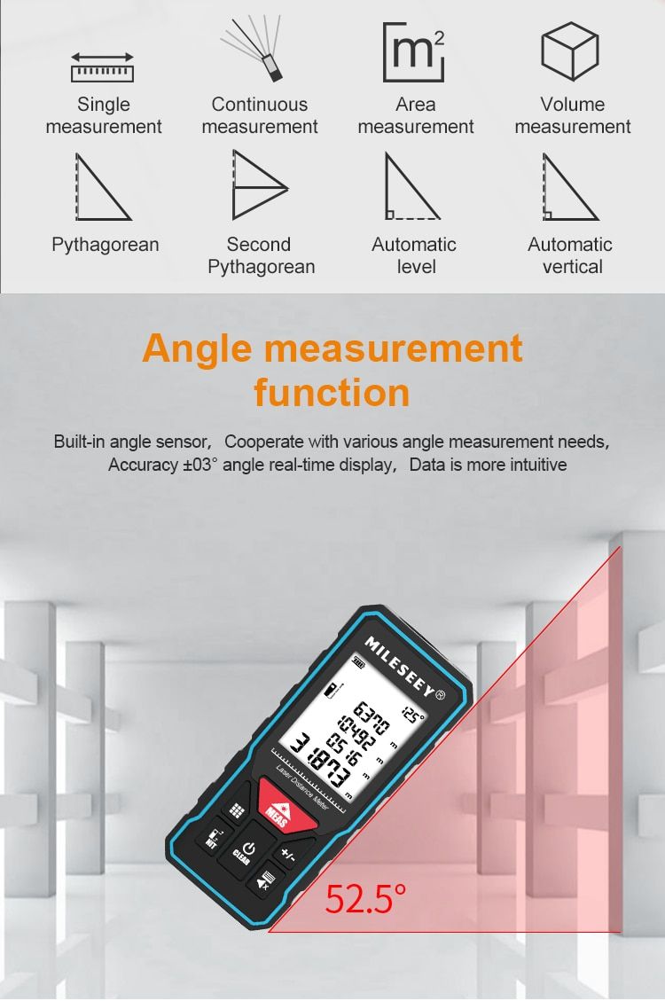Mileseey X6 Laser Rangefinder 40 80 100 M Digital Angle Measure ...